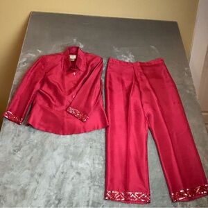 Ice Silk Salmon Pink Beaded 2-Piece Set Sz 12 Holiday Party Outfit